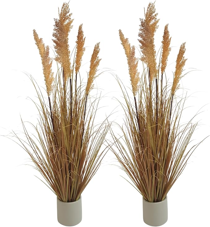 47" Artificial Grass Plants (4ft, 2 Pack) - Artificial Faux Plants Featuring Tall Grass, Fake Grass, Yellow Home Decor for Indoor Floor Plant Display（Yellow）