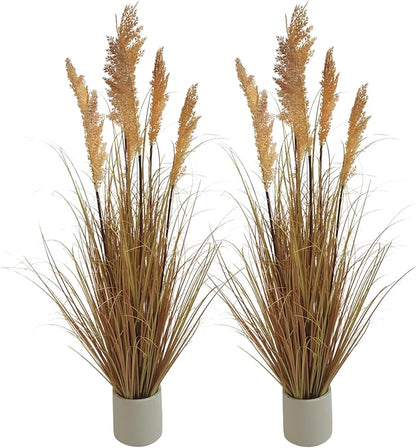 47" Artificial Grass Plants (4ft, 2 Pack) - Artificial Faux Plants Featuring Tall Grass, Fake Grass, Yellow Home Decor for Indoor Floor Plant Display（Yellow）