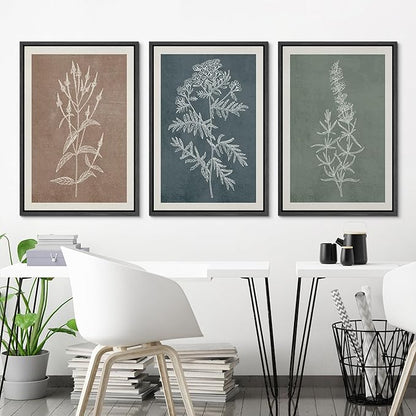 Ashbrook Framed Canvas Print Wall Art Set Duotone Forest Wildflower Farmhouse Decor Nature Wilderness Illustrations Modern Art Floral Botanical Calm/Relax/Cozy for Bedroom - 16"x24"x3 BLACK