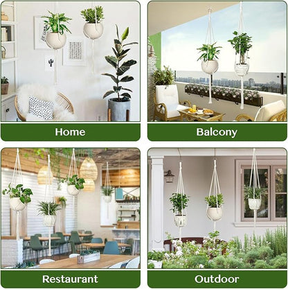 6 Pack Macrame Plant Hanger Indoor Hanging Planters for Indoor Outdoor Plants with 6 S Hooks and 6 Hook Nails, Hanging Plant Holder 43" Boho Home Decor,Ivory
