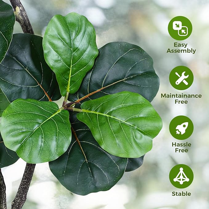 Articifial Fiddle Leaf Tree, 7ft Faux Plant Fake Ficus Lyrata Trees with White Planter & Moss, Artificial Fig Trees Floor Plants for House Office Living Room Indoor Decor, Housewarming Gift