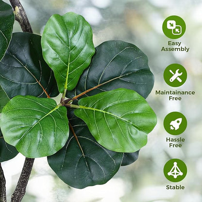 Articifial Fiddle Leaf Tree, 7ft Faux Plant Fake Ficus Lyrata Trees with White Planter & Moss, Artificial Fig Trees Floor Plants for House Office Living Room Indoor Decor, Housewarming Gift