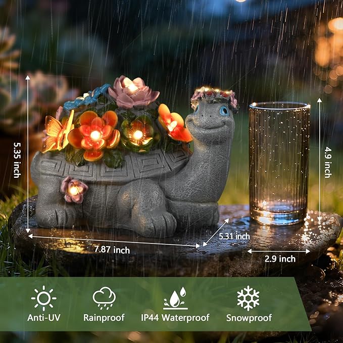Solar Turtle Statue, Outdoor Figurine Decorations Ornament Lamps for Outside Yard, Lawn, Patio, Porch, Balcony, Housewarming Birthday for Mom Women Grandma