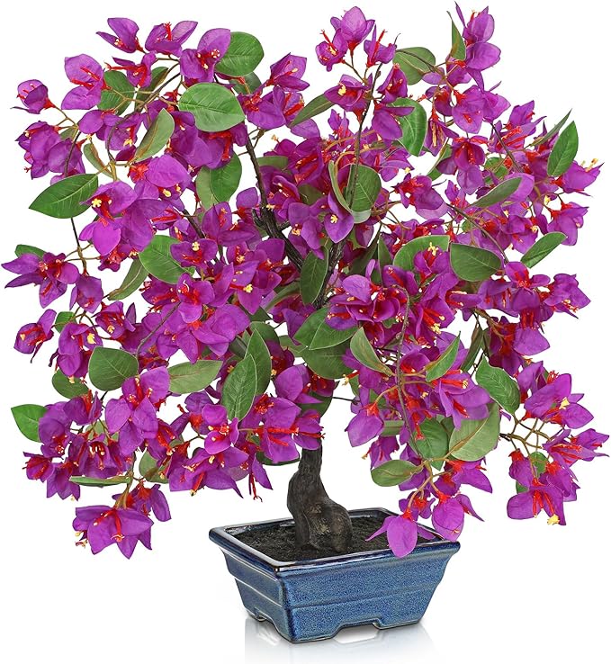 Briful Artificial Bougainvillea Tree in Blue Pot 18.5" Tall Faux Bougainvillea Floral Tree Tropical Silk Fake Bougainvillea Plant for Home Office Living Room Table Décor(Purple)