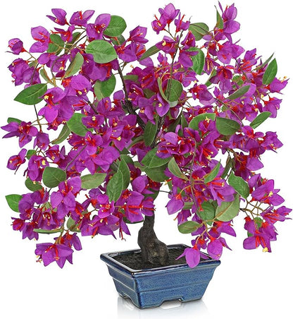 Briful Artificial Bougainvillea Tree in Blue Pot 18.5" Tall Faux Bougainvillea Floral Tree Tropical Silk Fake Bougainvillea Plant for Home Office Living Room Table Décor(Purple)