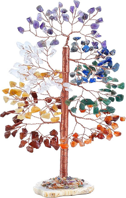 Seven Chakra Tree of Life - Crystal Tree of Life, Geode Agate Slice Base, Handmade Gemstone Tree, Crystal Decorations, Feng Shui Tree, 7 Chakra Tree, Money Tree, Spiritual Gifts, Healing Crystal Tree