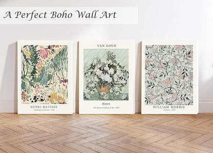 Induslyfe Framed Sage Green Vintage Wall Art Canvas Decor Set of 3, Matisse Wall Art Prints Posters Mid Century Modern Art, Aesthetic Floral Botanical wall art for bedroom, living room, bathroom 12x16