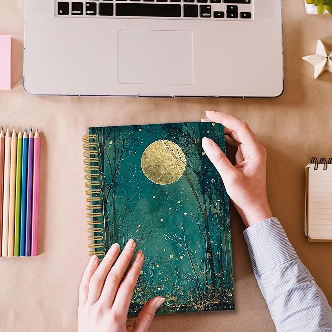XPH Nature Forest Moon Spiral Notebook, Dark Cottagecore Academia Journaling Notebooks for Women, Mystical Forest Landscape Hardcover Journals for Writing 160 Pages 5.5 x 8.3 Inch, Moon Gifts