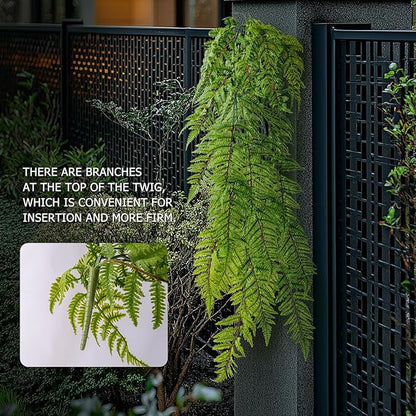 Faux Haning 2PCS 49IN Fake Fern Wall UV Resistant Artificial Fake Ivy Faux Greenery Plants for Patio Porch Plastic Plants for Indoor Outdoor