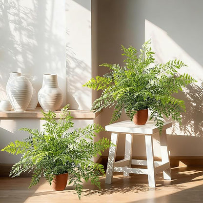 2 Pack Artificial Fern Plants in Pots Artificial Boston Ferns Potted Plants Faux Fern Bush Plant Shrubs Greenery for Outdoor Indoor Porch Patio Farmhouse Garden Living Room Office Table Decor (Type 2)