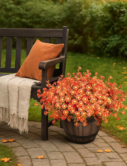 16 Bundles Artificial Flowers for Fall Outdoors Decoration - Fake Mums Faux Artificial Plants Plastic Flower No Fade for Harvest Halloween Thanks Giving Day Decor