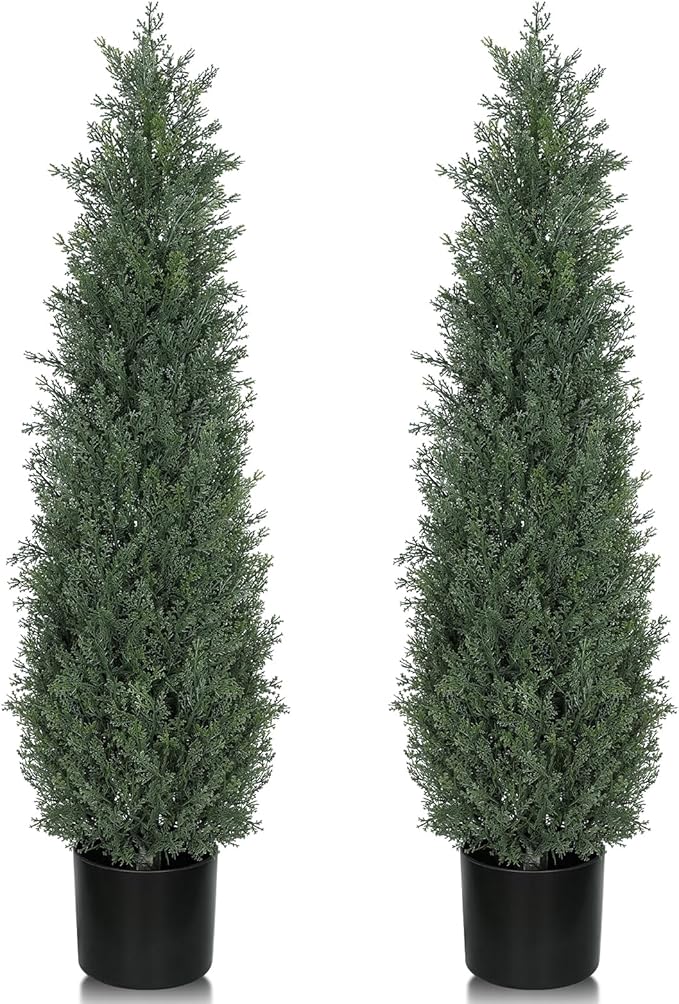 3FT Artificial Topiary Cedar Trees, 2-Pack Realistic Pre-Potted UV Resistant Faux Cypress Plants for Home Porch, Garden, and Entryway Decor