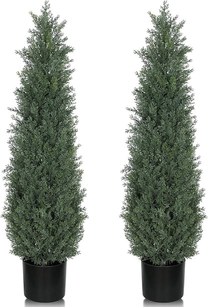 3FT Artificial Topiary Cedar Trees, 2-Pack Realistic Pre-Potted UV Resistant Faux Cypress Plants for Home Porch, Garden, and Entryway Decor