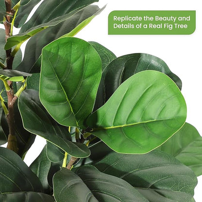 5ft Faux Fiddle Leaf Fig Tree with White Planter, Floor Fake Plants, Realistic Artificial Plants for Home Office Living Room Decor, Housewarming Gift