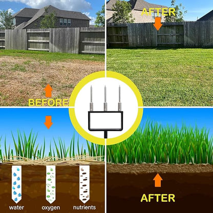 Lawn Aerator, Core Aerator Lawn Tool, Stainless Steel 3-Corer Lawn Hand Aeration – Manual Yard Plug Aerator for Compacted Garden Soil, Garden Care, Gardening Core Aeration Tool (Spike Tine)