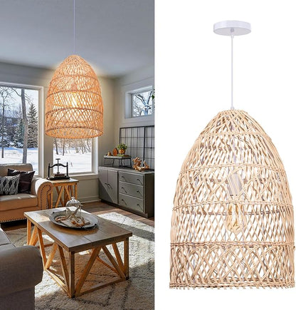 Arturesthome Natural Rattan Pendant Light, Woven Lantern Chandelier Pendant Lamp Shade, Hanging Ceiling Light, Handmade Lampshade for Kitchen Island Hallway Foyer