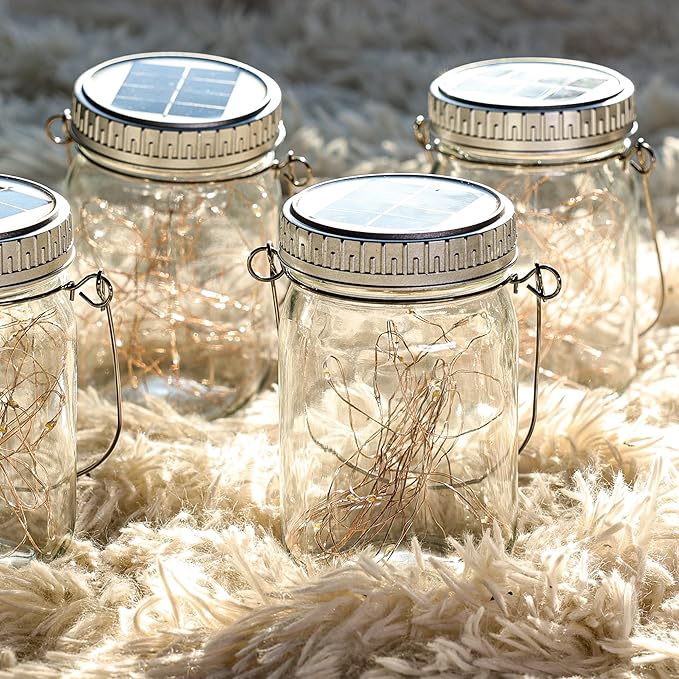 Cooo 12 Pack Christmas Decorations Solar Lanterns Outdoor Waterproof Upgraded Crystal Glass Solar Mason Jar Lights 30 LED 215% Larger SolarPanel（Just a Little More,Get Double The Delight-Warm White）