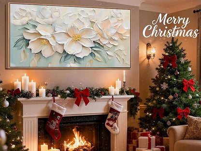 Anolyfi Botanical Framed Textured Canvas Wall Art for Living Room, Modern Aesthetic Sage Florals Painting, Large Framed Wall Art for Hallway Bedroom Dining Room Office Home Decor, 48"x24"