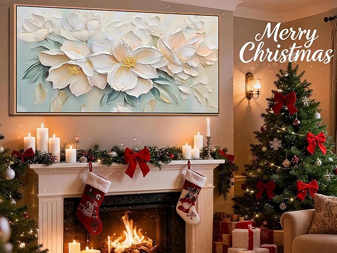 Anolyfi Botanical Framed Textured Canvas Wall Art for Living Room, Modern Aesthetic Sage Florals Painting, Framed Wall Art for Hallway Bedroom Dining Room Office Home Decor, 40"x20"