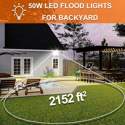 XXBSAZ 50W LED Flood Light Outdoor, Plug-in & Hardwired Security Light, IP66 Waterproof 6500K Daylight for Porch, Shed & Small Outdoor Areas (2 Pack)
