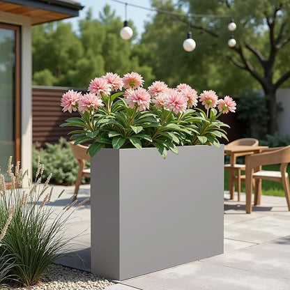 Casaphoriar Metal Planter Box 36"x9"x28", Rectangular Planter with Inner Shelf and Drainage Holes, Perfect for Outdoor Patio and Balcony Decor, Grey