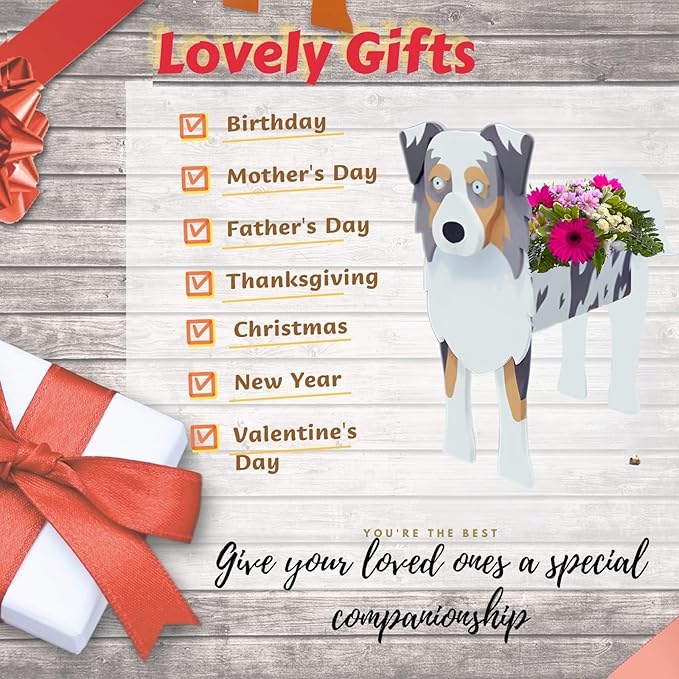 Australian Shepherd Dog Planter Plant Pots,Cute Large Dog Flower Planter,Gifts for Pet Lovers,Unique Animal Plant Pots,Office,Indoor Outdoor Garden Decor(9.84 * 7.13 * 17in)