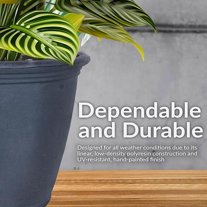 Sunnydaze 24-Inch Anjelica Large Plastic Pot for Plants - Double-Walled Outdoor Polyresin Round Planter Porch Pot with Drillable Drainage Holes - Slate