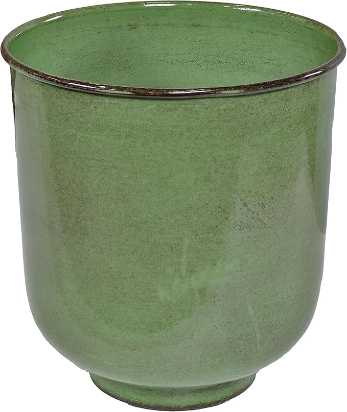 Sunnydaze Vivian 11" Metal Outdoor Plant Pot Set with Drainage Holes and Rubber Plugs - Jade Glaze - Set of 2