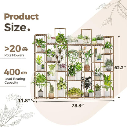 Bamworld Plant Shelf Indoor 30 Pots Large Plant Shelf Wide Tall Outdoor Plant Holder Wood for Multiple Plants Plant Rack for Living Room Garden Balcony Flower