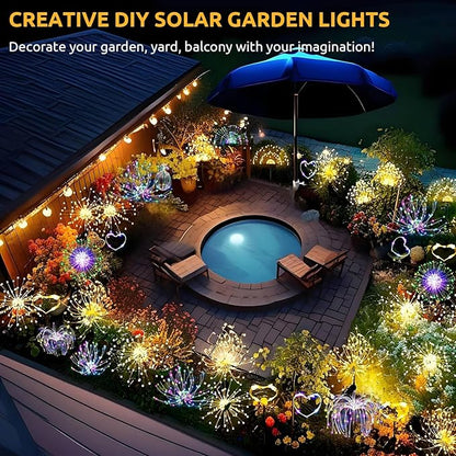 Redefun Solar Fireworks Lights 2 Pack 120 LEDs Solar Garden Outdoor Lights, 8 Modes Tall Sparkler Yard Light Waterproof Dandelion String Light for Outside Patio Pathway Decorations - Multicolor