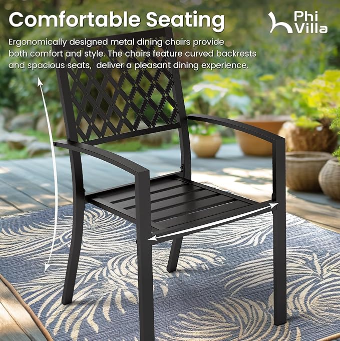 PHI VILLA 7 Piece Outdoor Dining Table Sets, Expandable Rectangular Metal Dining Table and 8 Bistro Metal Chairs for Patio, Deck, Yard