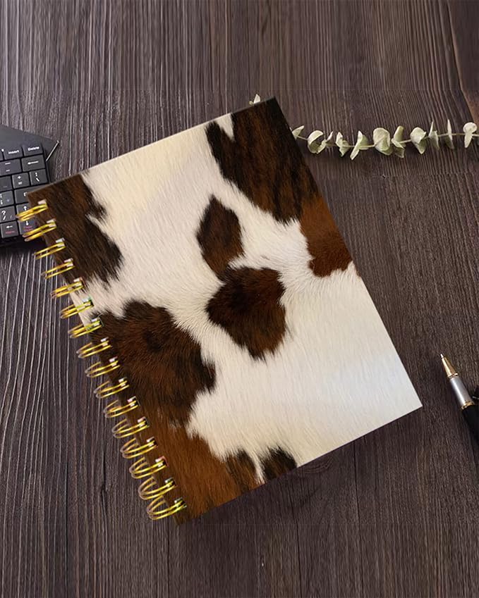 iampanda Spiral Journal Notebook,Strong Twin-Wire Binding with Premium Paper for Girl Women,Cowhide Farm Animal Skin Leopard Brown Cow 60 Sheets A5 College Ruled Notebook/Journal,Perfect for School Office Home Gifts,Vintage Cowhide
