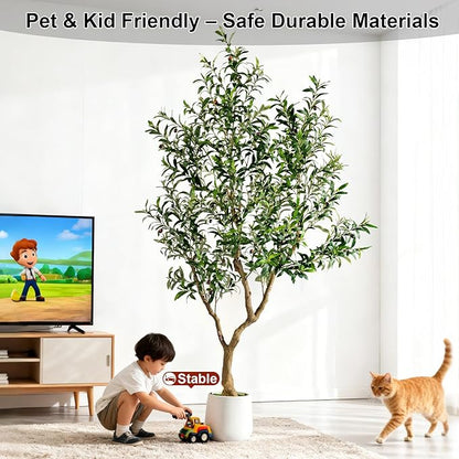 7FT Faux Olive Tree with Tall Exquisite Planter Artificial Olive Tree Tall, Potted Fake Olive Plant with 1710 Real Touch Leaves, Indoor Outdoor Home Garden Office Decor
