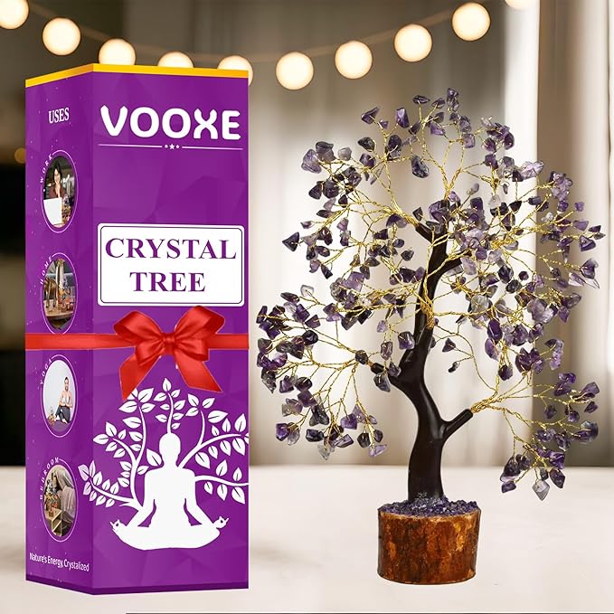 Wisdom Stone Crystal Tree Handmade Healing Gemstone for Home, Office, & Desk Decor Sister Women MOM Birthday Gifts Positive Energy & Good Luck (Wisdom Stone Tree (Amethyst) (Purple)