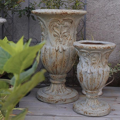 VISIBLE Vintage European Giant Garden Urn Planter, Decorative Cement and Fiber Flower Pot, Make Rust Finished, Wrap Foam Safely Delivered from Local Warehouse (Vintage, Large)