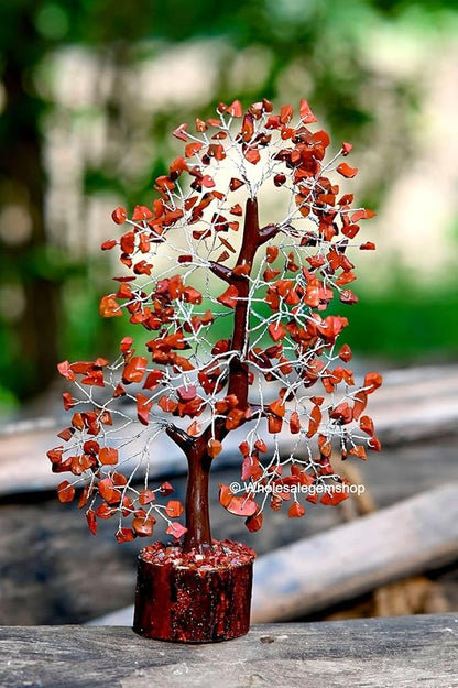 Red Jasper Crystal Tree with Silver Wire – Handmade Gemstone Bonsai for Home & Office Décor, Feng Shui Vastu Tree