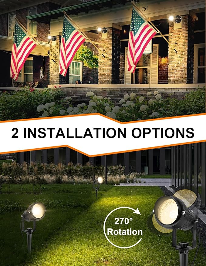 Dusk to Dawn Outdoor LED Spotlight, Outdoor Landscape Lighting with Photocell Sensor, 3000K Warm White Waterproof Spot Lights for Yard Flag Pole House Garden Tree(4 Pack)