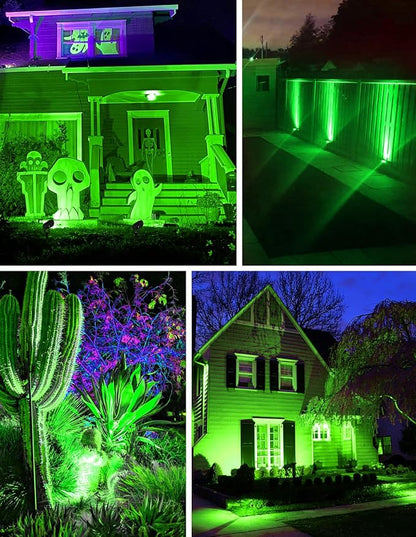 Christmas Green Landscape Lights Outdoor, 14 LED Landscape Lighting with US Plug, IP65 Waterproof Spotlights for Tree Yard Garden Pathway St. Patrick's Day Halloween Decor 4 Pack