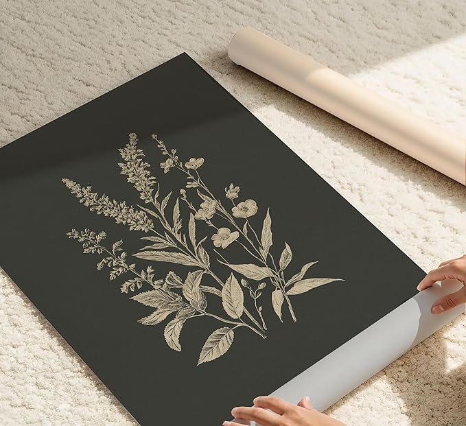 4Pcs Vintage Flowers And Plants Wall Art Dark Green Flower Painting Picture Flower Bouquet Wall Decor Minimalism Flowers Poster Print Artwork for Living Room Bedroom Home Decoration,Unframed