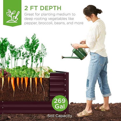 Best Choice Products 6x3x2ft Outdoor Metal Raised Garden Bed, Deep Root Box Planter for Vegetables, Flowers, Herbs, and Succulents w/ 269 Gallon Capacity - Burgundy