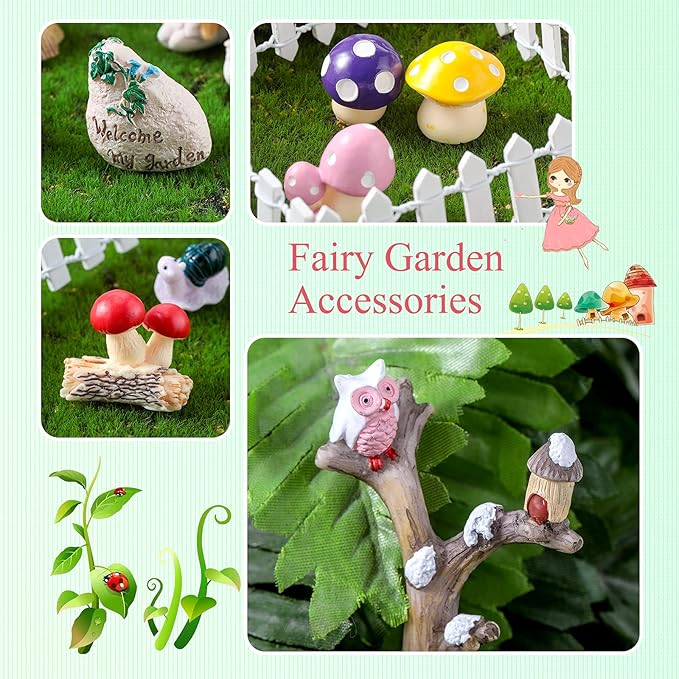 Gejoy 31 Pieces Fairy Garden Accessories Kit Miniatures House Supplies Fly Wing Dollhouse Gifts for Home Garden Lawn Decoration, House Style Random