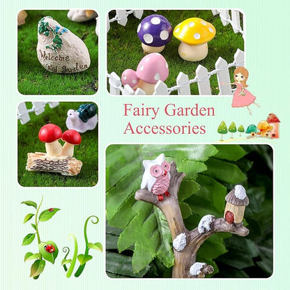 Gejoy 31 Pieces Fairy Garden Accessories Kit Miniatures House Supplies Fly Wing Dollhouse Gifts for Home Garden Lawn Decoration, House Style Random