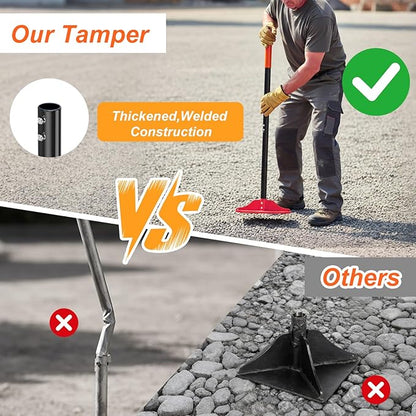 8" x 8" Steel Tamper Tool, 48" Long Handle Heavy Duty Hand Compactor for Soil, Gravel, Dirt & Asphalt, Ergonomic Ground Leveler for Pavers, Driveway Repair, Lawn & DIY Landscaping