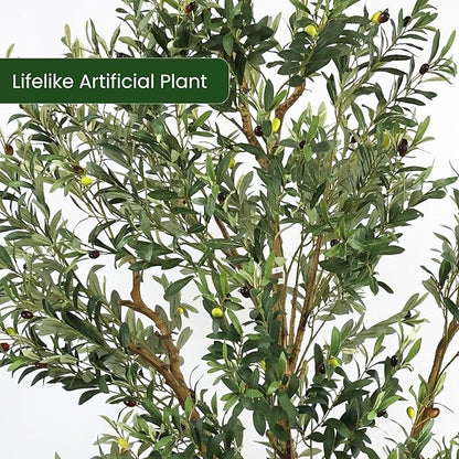 Artificial Fake Olive Tree 8FT Tall 1Pack Faux Silk Olive Tree for Home Living Room Office Decor Faux Artificial Plants Indoor Fake Potted Plants with Fruit & Free Moss