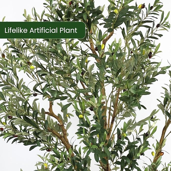 Artificial Fake Olive Tree 8FT Tall 2Pack Faux Silk Olive Tree for Home Living Room Office Decor Faux Artificial Plants Indoor Fake Potted Plants with Fruit & Free Moss