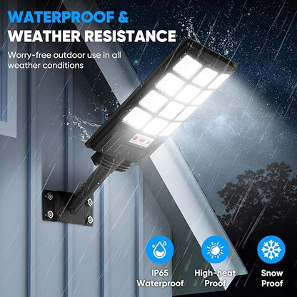 Solar Street Lights Outdoor, Waterproof Motion Sensor Solar Powered Lights with Remote Control, 20000LM 6500K Dusk to Dawn Parking Lot Flood Light with 192 LED Beads for Outside, Garage, Yard, 1-Pack