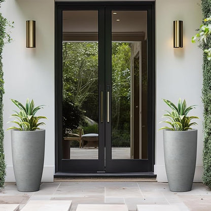 Kante 23.6" H Natural Concrete Tall Planters (Set of 2), Large Outdoor Indoor Decorative Plant Pots with Drainage Hole and Rubber Plug, Modern Style for Home and Garden