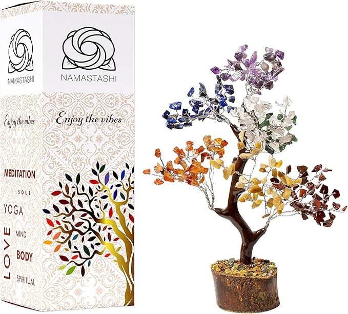 Seven Chakra Crystal Tree of Life Decor -Birthday Gifts for women -Positive Energy,FengShui Healing Bonsai Crystal Tree - Gemstone Money Manifest Good Luck,Spiritual Gifts for Mom -Home/Office Decor