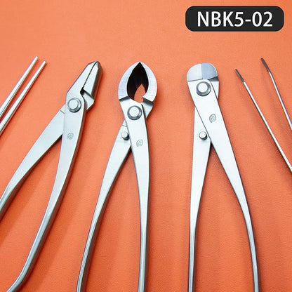 TianBonsai Bonsai Tools 5-Piece Alloy Steel Bonsai Tool Kit in Cluding 205mm Wire Cutter / 205mm Round Edge Cutter / 205mm Jin Plier / 200mm Straight Root Hook/Tweezers(NBK5-02)
