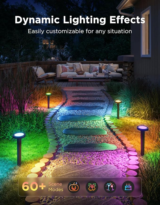 Govee Outdoor Pathway Lights 2, IP66 Waterproof Patio Lights, 60+ Scene Modes Landscape Lighting for Yard, Garage, Garden, Lawn, Outdoor Decor, Works with Alexa, Google Assistant, Matter, Wired 4 Pack